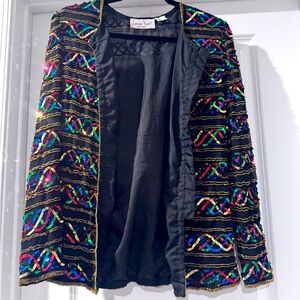 Vintage Laurence Kazar Black Multicolored Sequin Blazer / Jacket